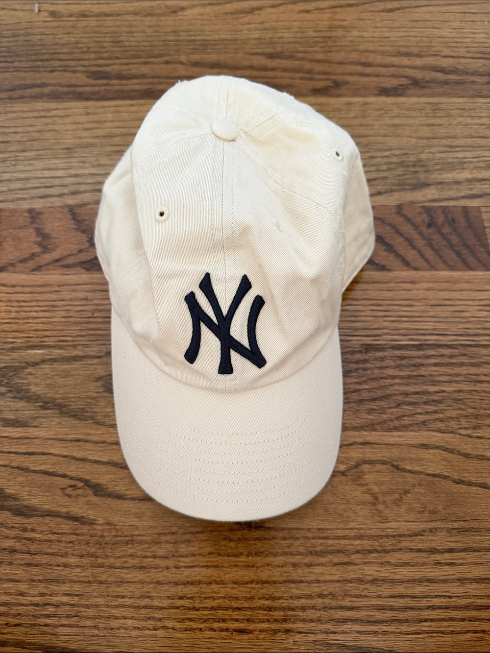 Kids Cream Baseball Cap with Navy Logo